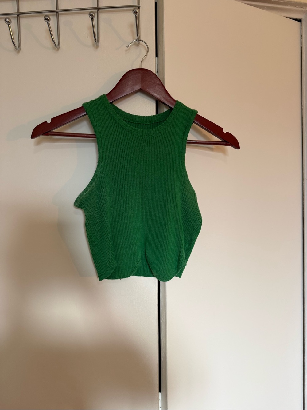 Green Ribbed Knit Crop Tank Top